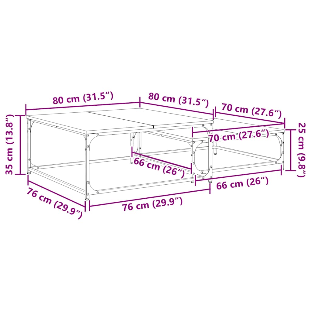 Kaffebord 2 pcs Artisan Eik Konstruert tre