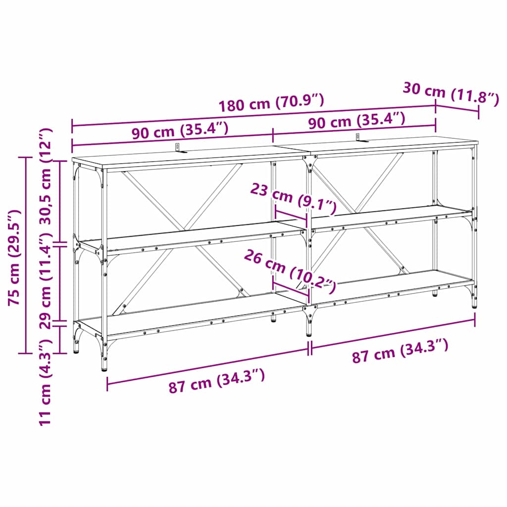 Konsollbord Artisan Eik 180 x 30 x 75 cm Konstruert tre