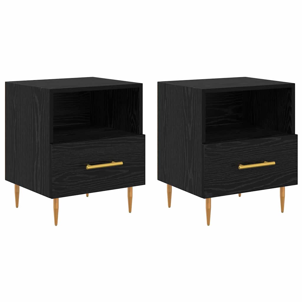 Nattbord med skuff 2 pcs Svart 40 x 35 x 47,5 cm Konstruert tre