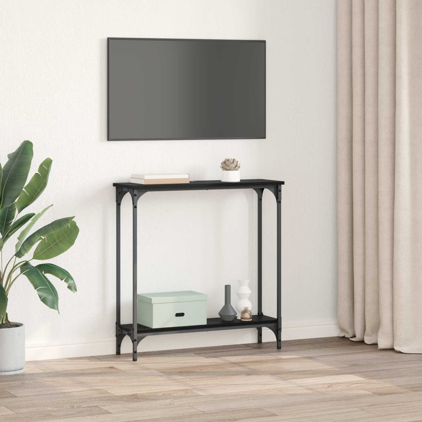 Konsollbord Svart Eik 75 x 22,5 x 75 cm Konstruert tre