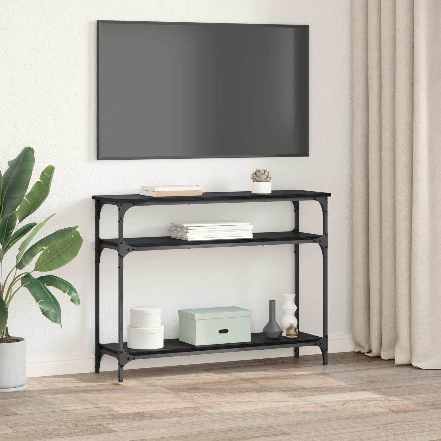 Konsollbord med hylle Svart Eik 100 x 29 x 75 cm Konstruert tre