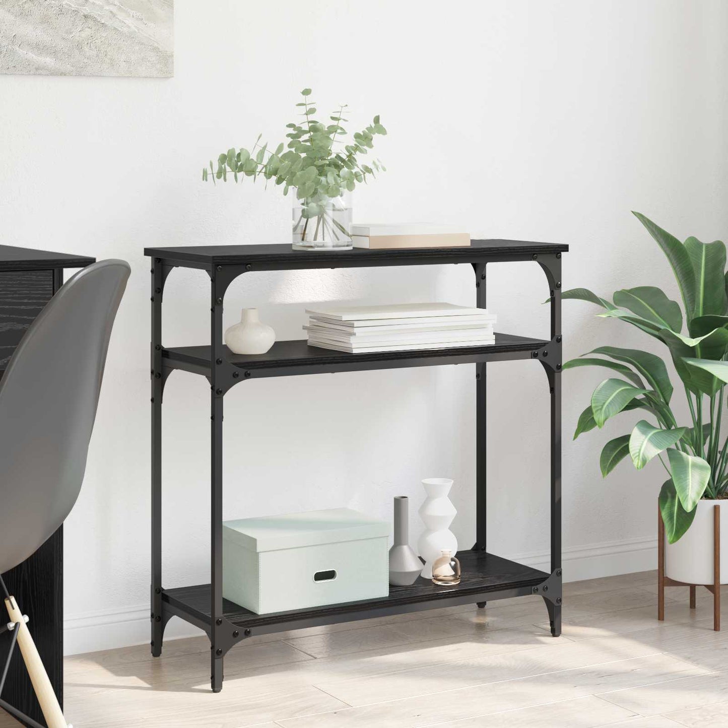 Konsollbord med hylle Svart Eik 75 x 29 x 75 cm Konstruert tre