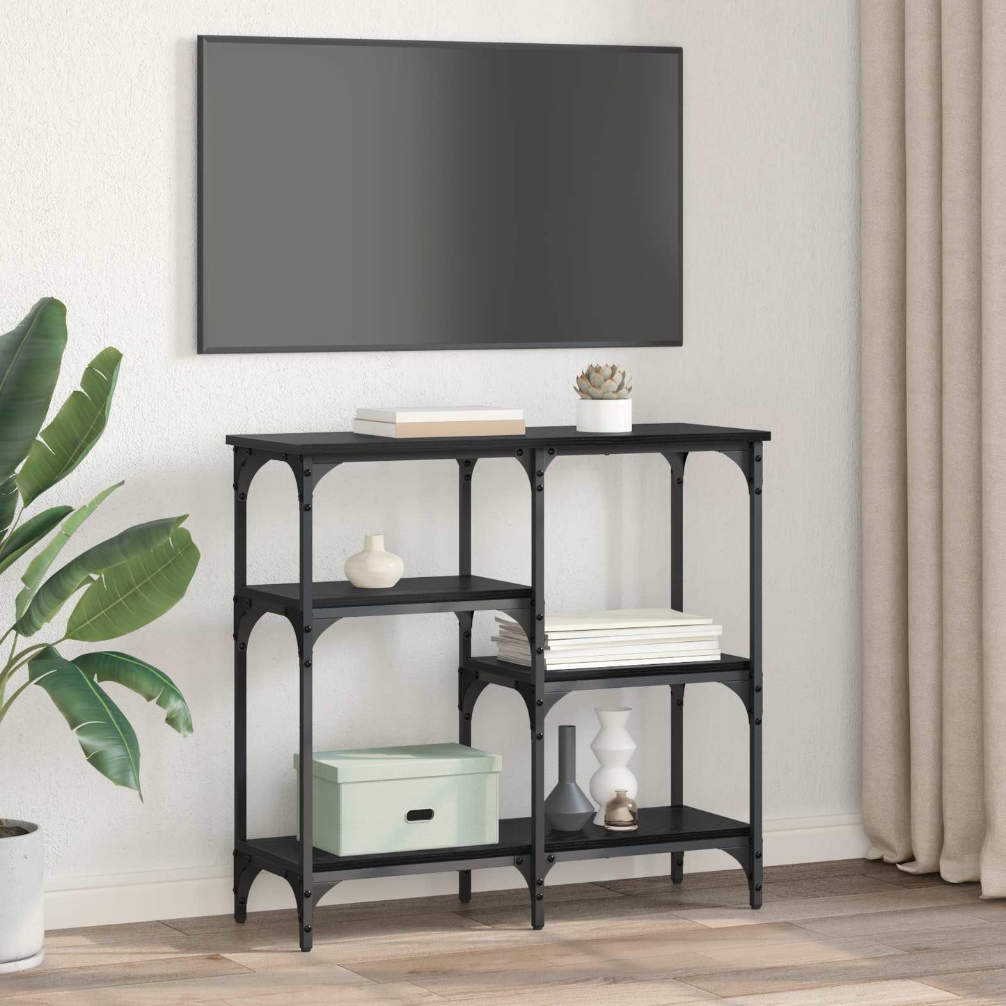 Konsollbord med hylle Svart Eik 80 x 29 x 75 cm Konstruert tre