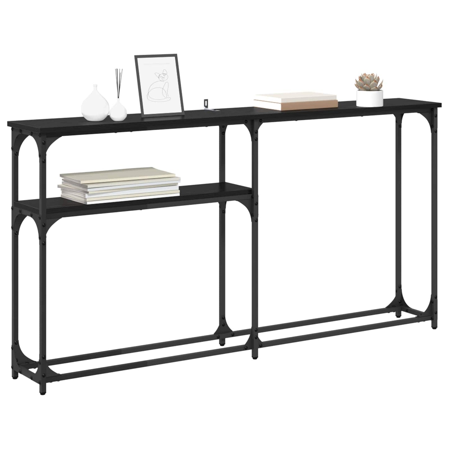 Konsollbord Svart Eik 146 x 22.5 x 75 cm Konstruert tre