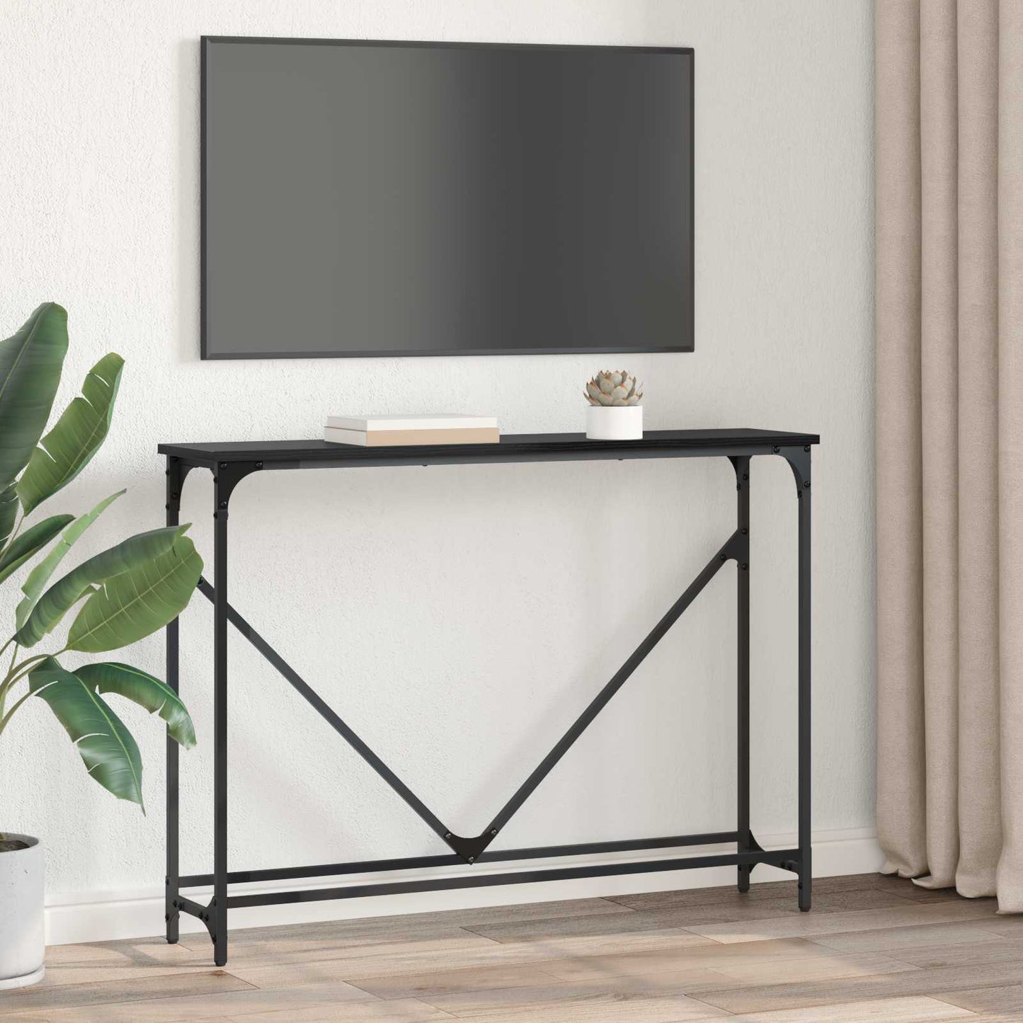 Konsollbord Svart Eik 102 x 23 x 75 cm Konstruert tre