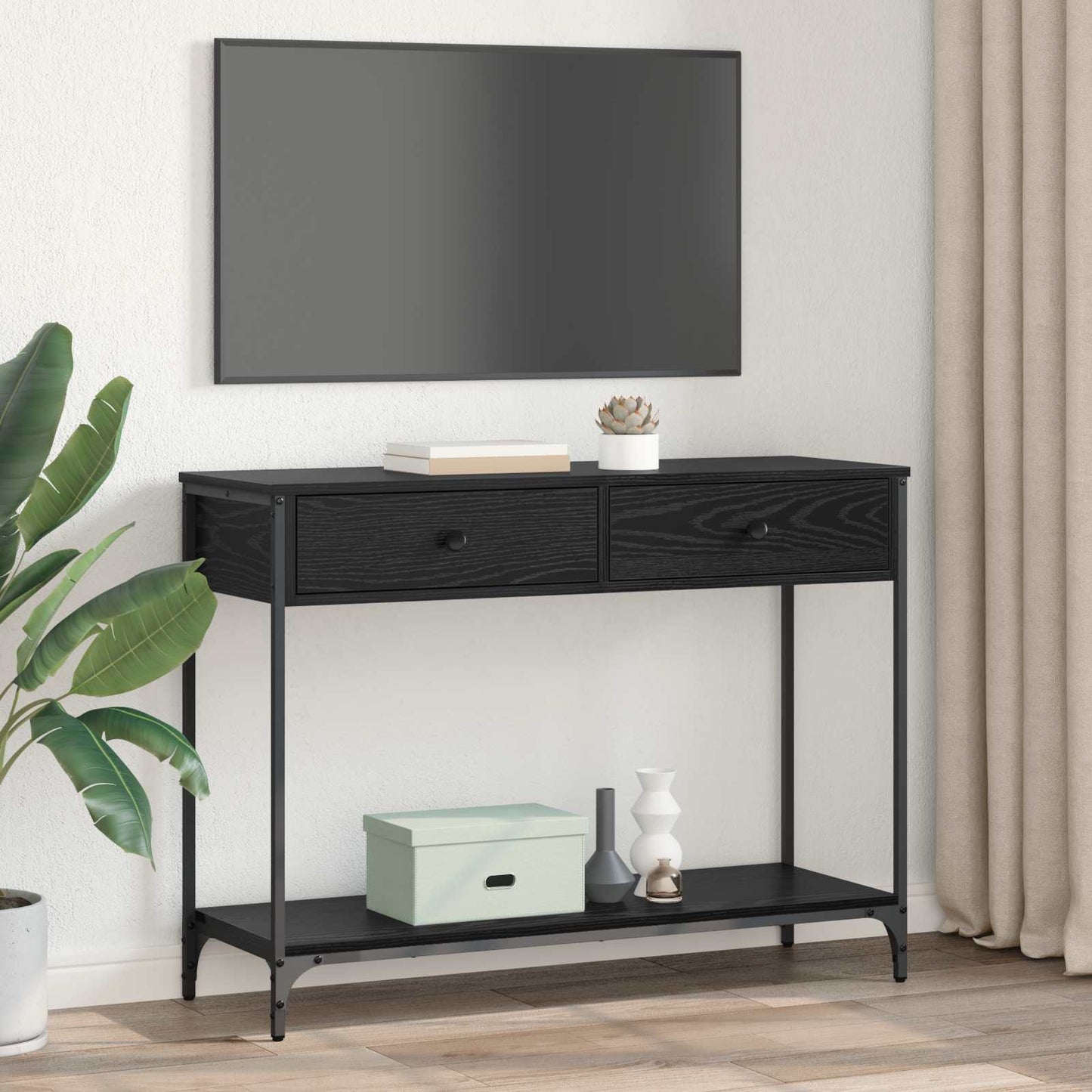 Konsollbord Svart Eik 100 x 34,5 x 75 cm Konstruert tre