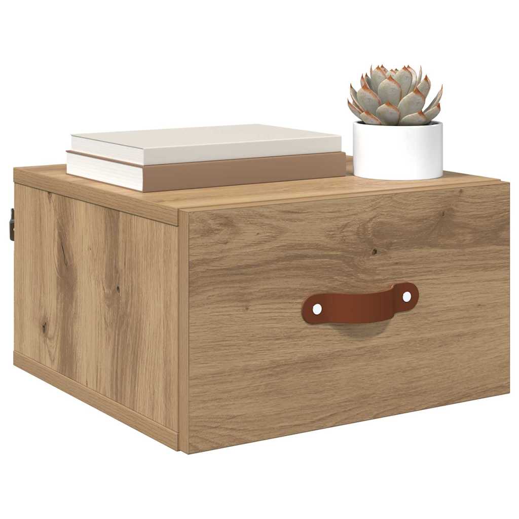 Vegghengt nattbord 35 x 35 x 20 cm Konstruert tre Artisan Eik