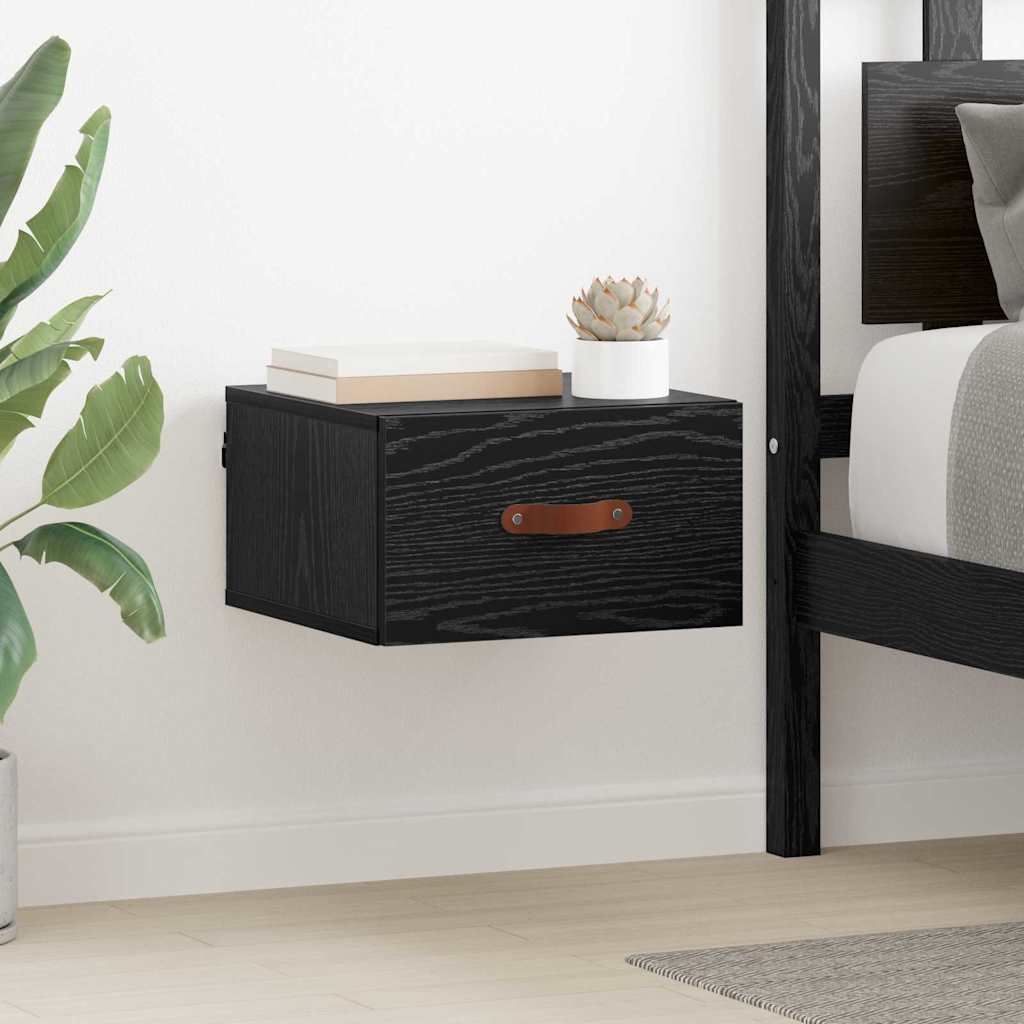 Vegghengt nattbord Svart Eik 35 x 35 x 20 cm Konstruert tre