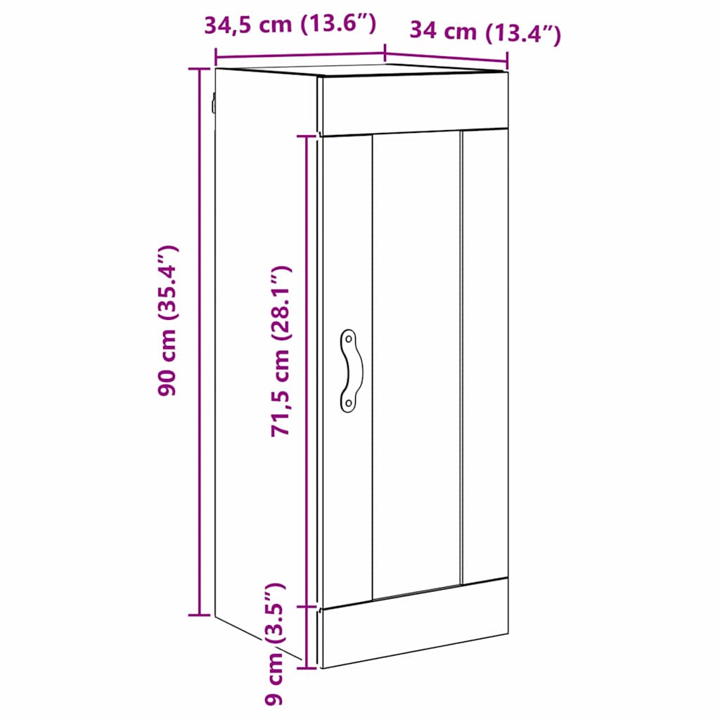 Veggskap Svart Eik 34,5 x 34 x 90 cm Konstruert tre