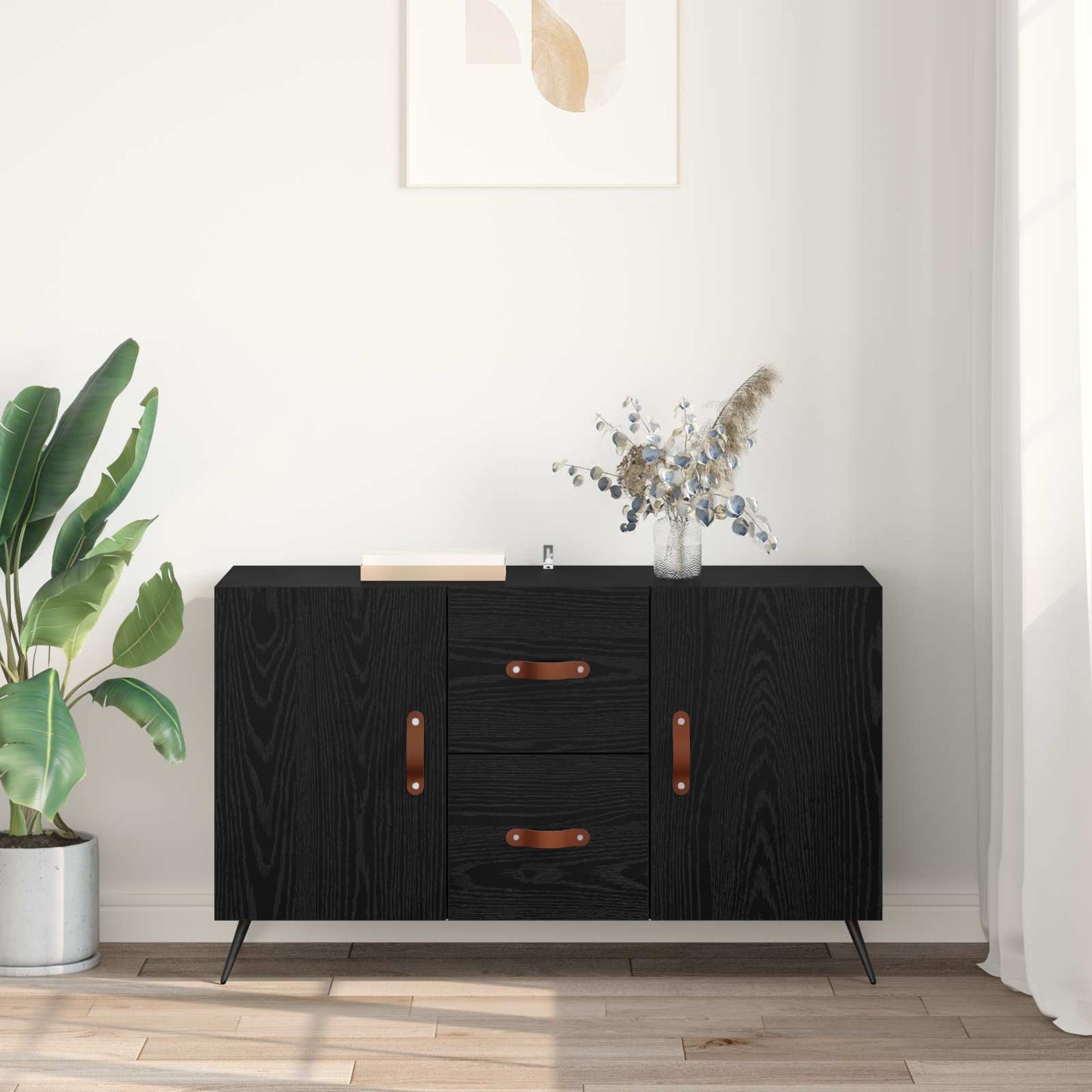 Serviesskap med skuff Svart Eik 100 x 36 x 60 cm Konstruert tre