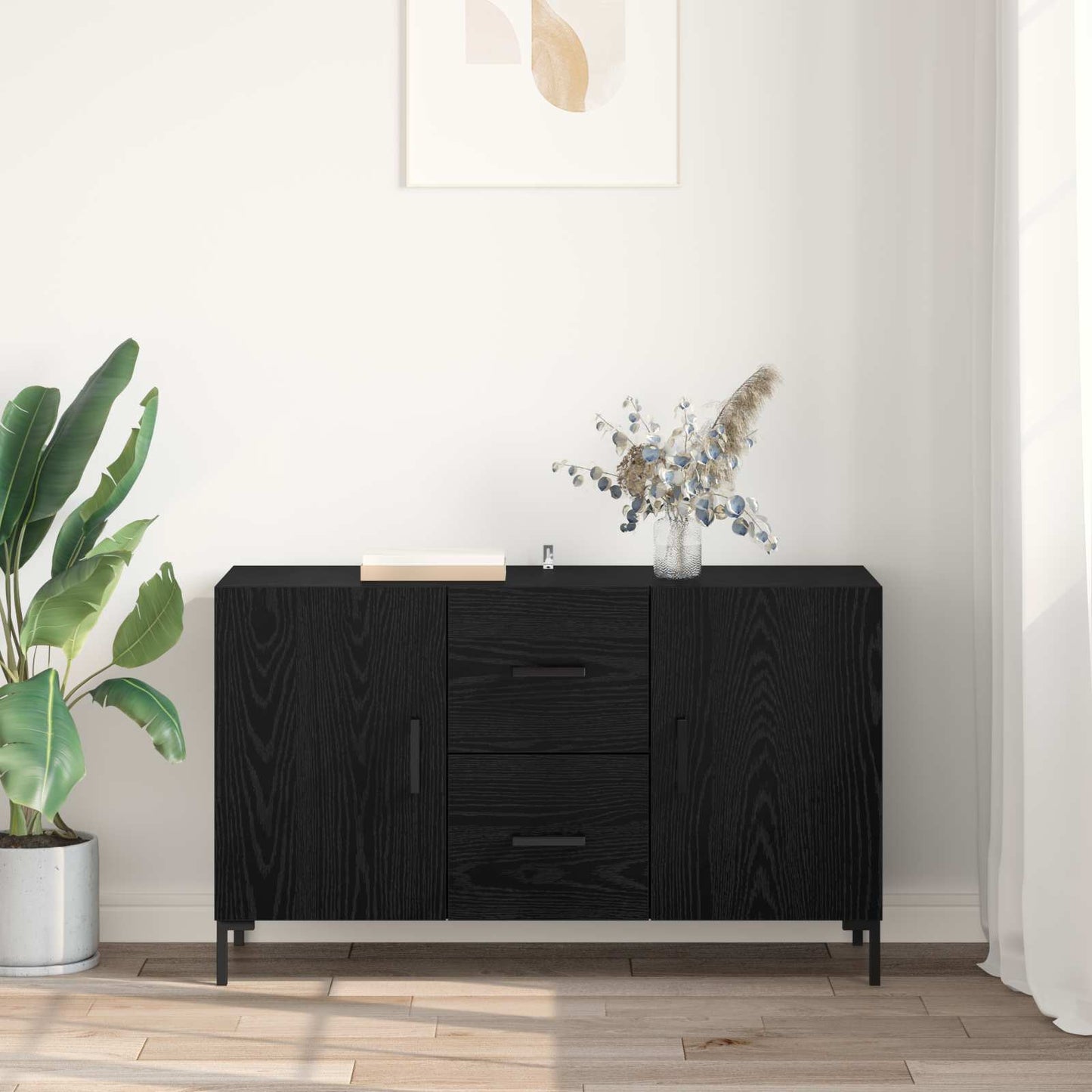 Serviesskap med skuff Svart Eik 100 x 36 x 60 cm Konstruert tre