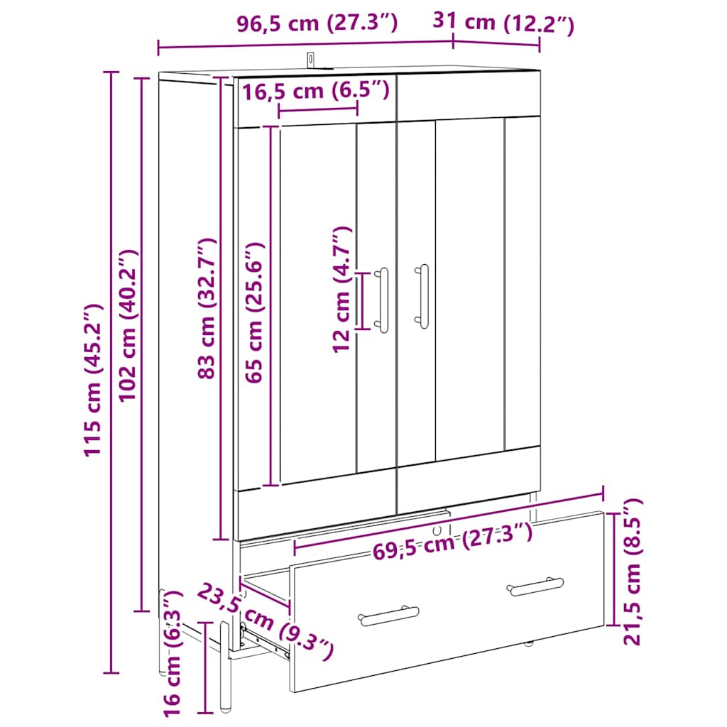 Høyskap Corona Gamle tre 69,5 x 31 x 115 cm Konstruert tre