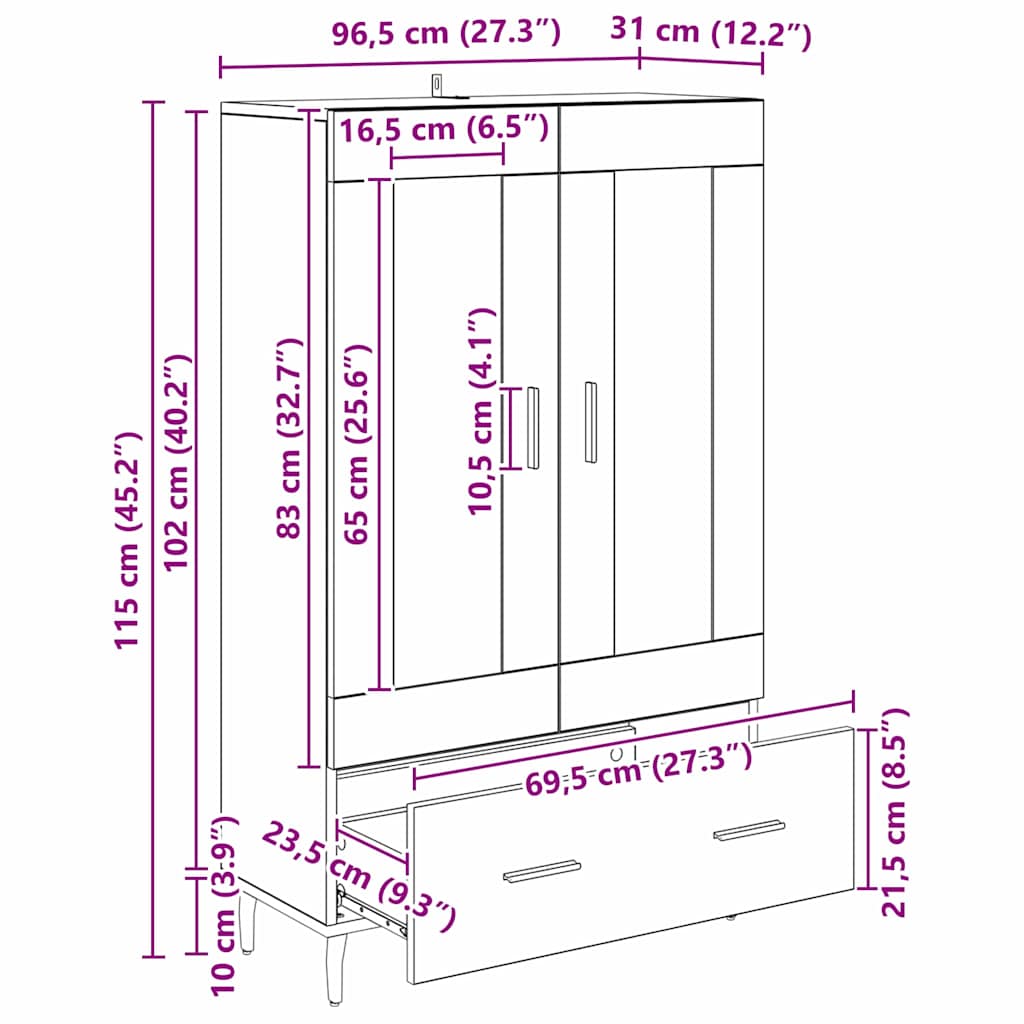 Høyskap med skuff Artisan Eik 69,5 x 31 x 115 cm Konstruert tre