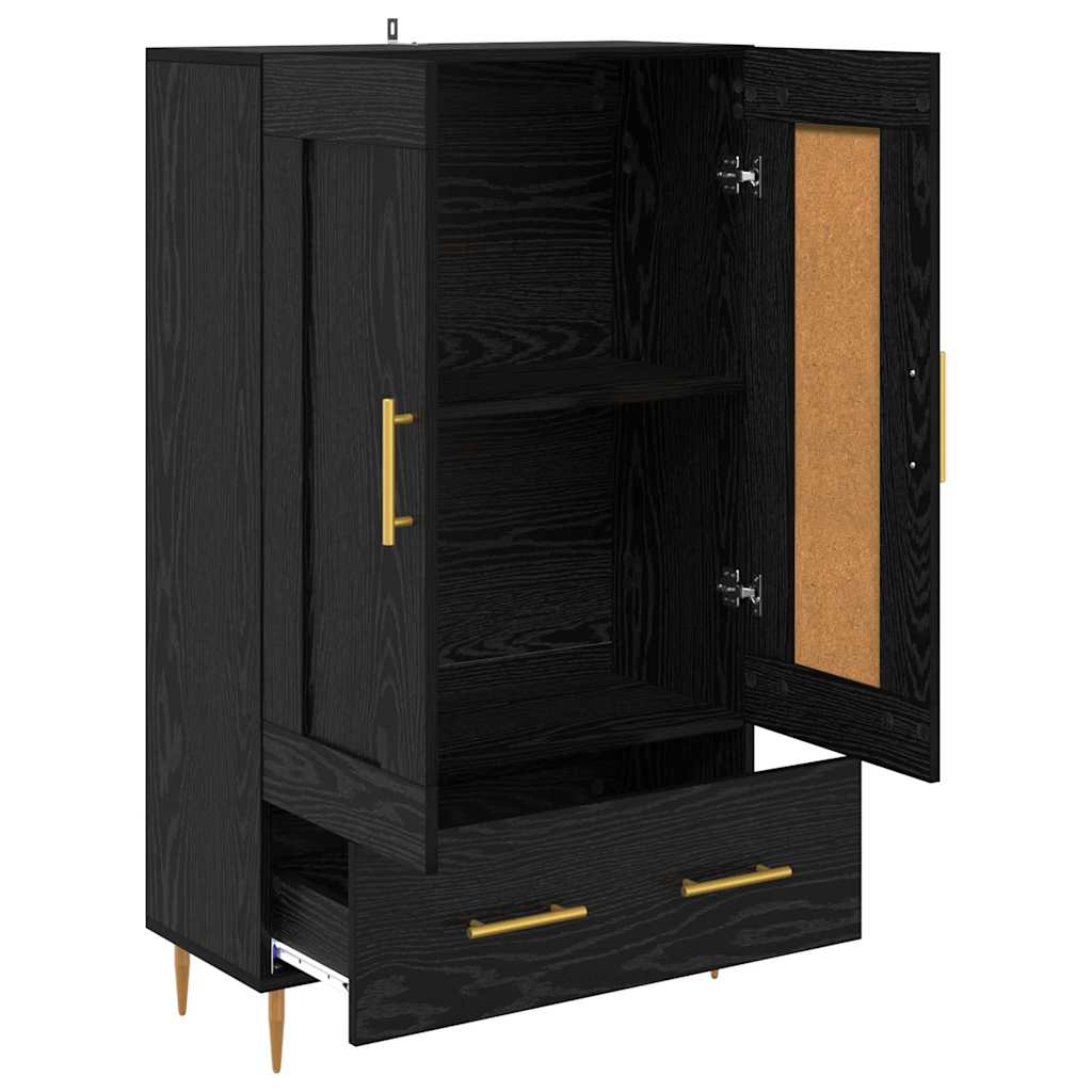 Høyskap med skuff Svart Eik 69,5 x 31 x 115 cm Konstruert tre