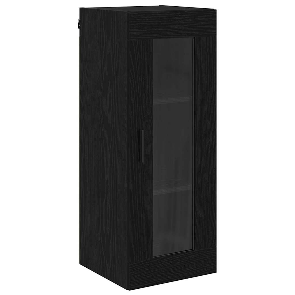 Veggskap Svart Eik 34,5 x 34 x 90 cm Sponplater og glass