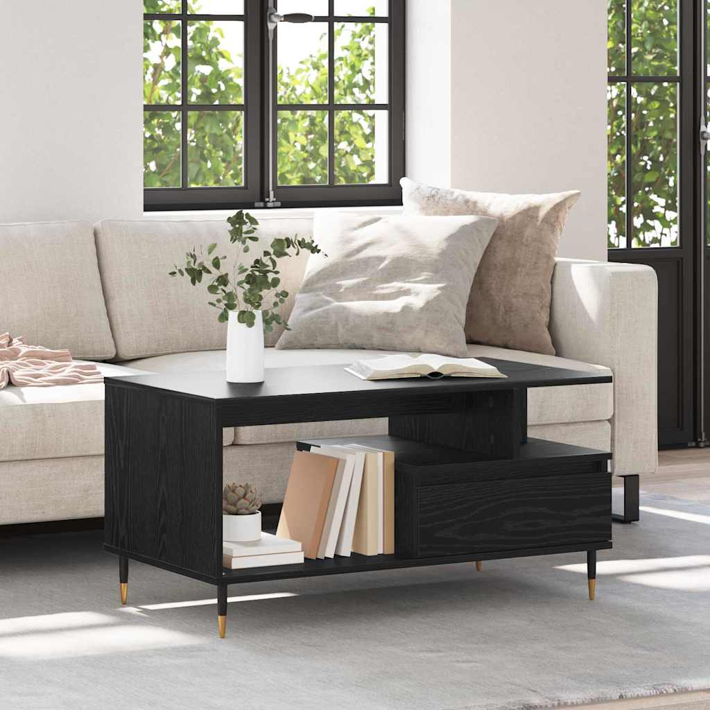 Kaffebord med skuff Svart Eik 90 x 49 x 45 cm Konstruert tre