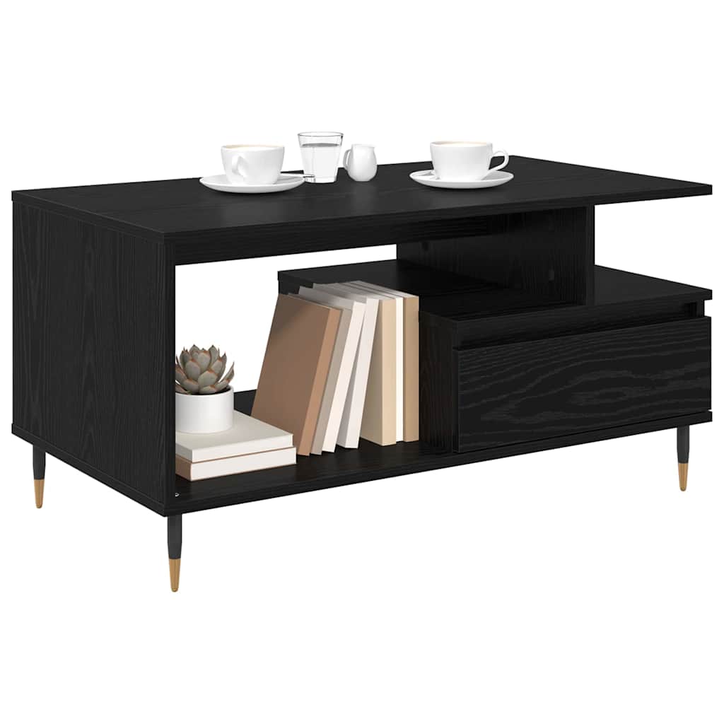 Kaffebord med skuff Svart Eik 90 x 49 x 45 cm Konstruert tre