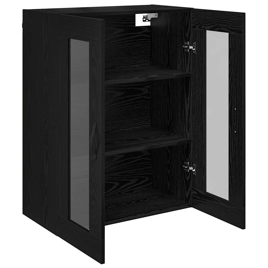 Veggskap Svart Eik 69,5 x 34 x 90 cm Sponplater og glass