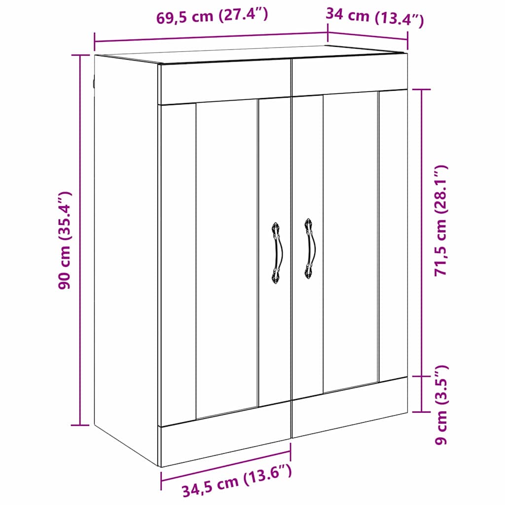 Veggskap Svart Eik 69,5 x 34 x 90 cm Konstruert tre