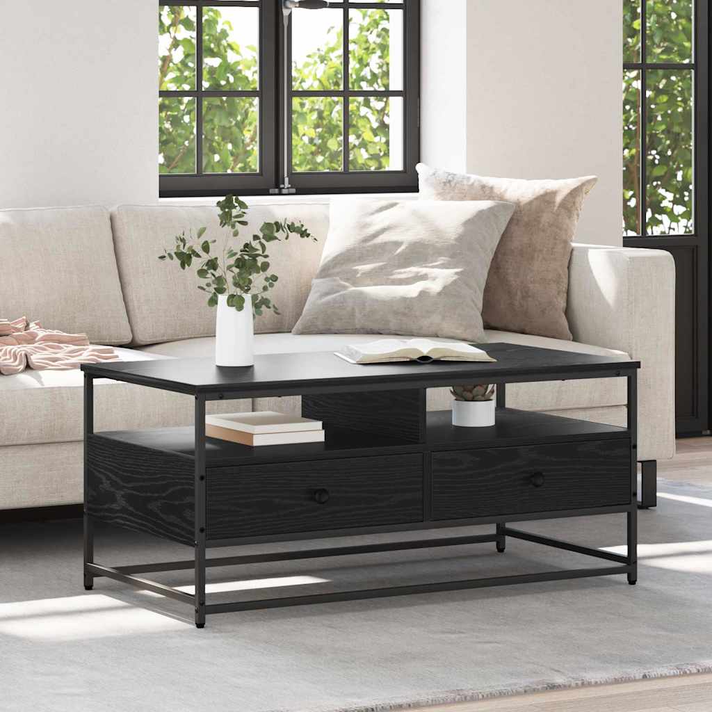 Kaffebord med skuff Svart Eik 100 x 51 x 45 cm Konstruert tre