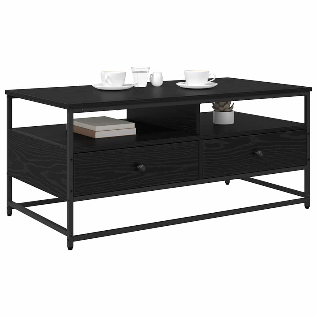 Kaffebord med skuff Svart Eik 100 x 51 x 45 cm Konstruert tre