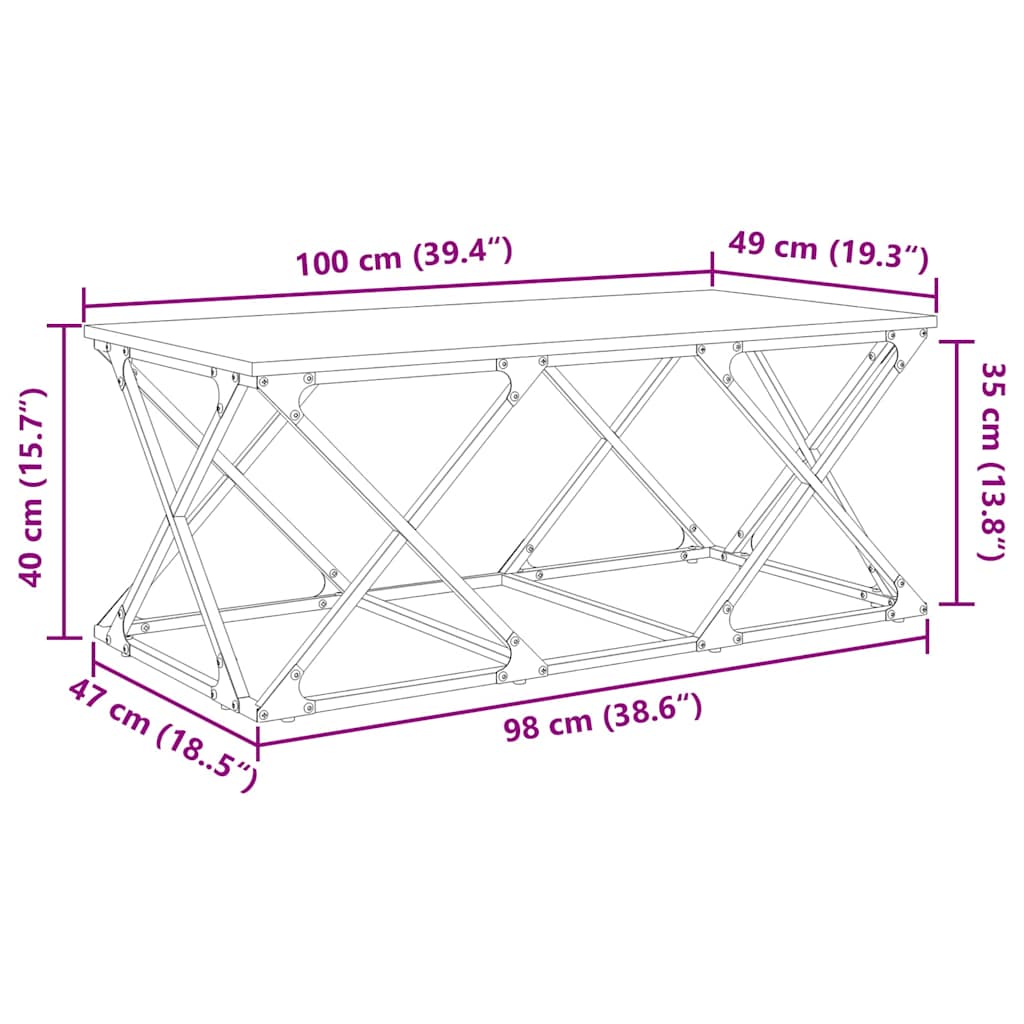 Kaffebord Artisan Eik 100 x 49 x 40 cm Konstruert tre