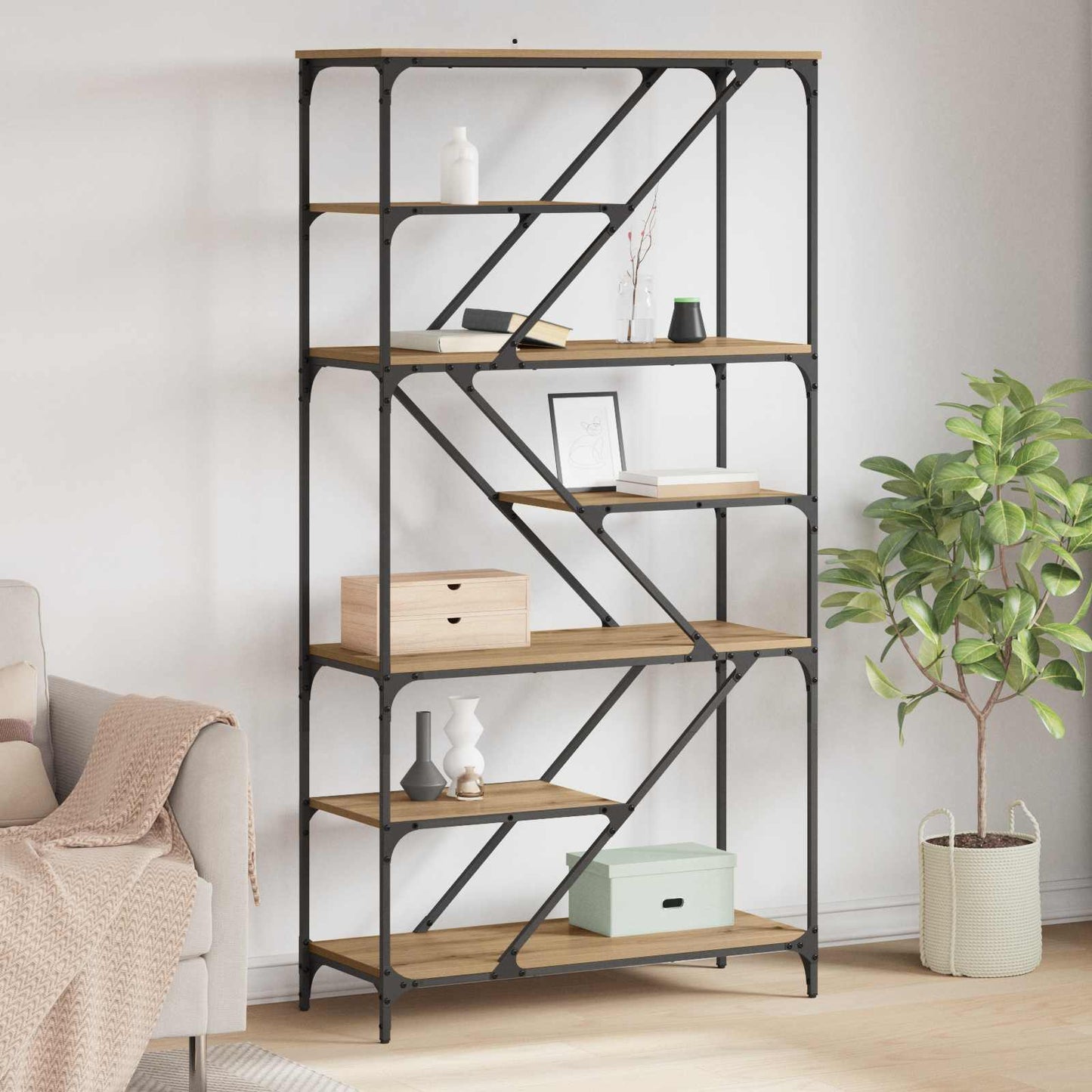 Bokhylle 9 nivåer 91 x 36 x 176 cm Konstruert tre Artisan Eik