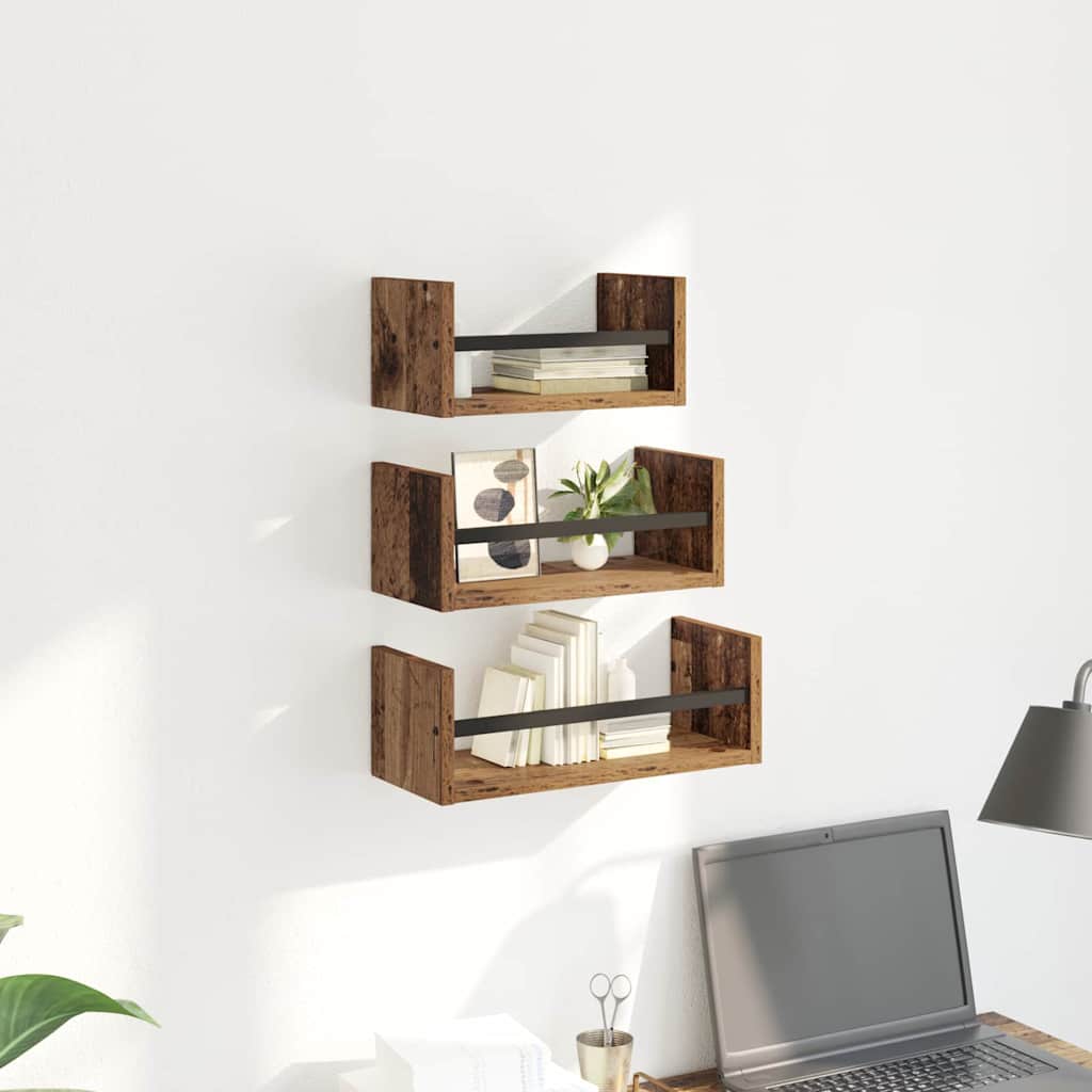 Vegghyllesett 3 pcs Gamle tre 40x16x14cm Konstruert tre