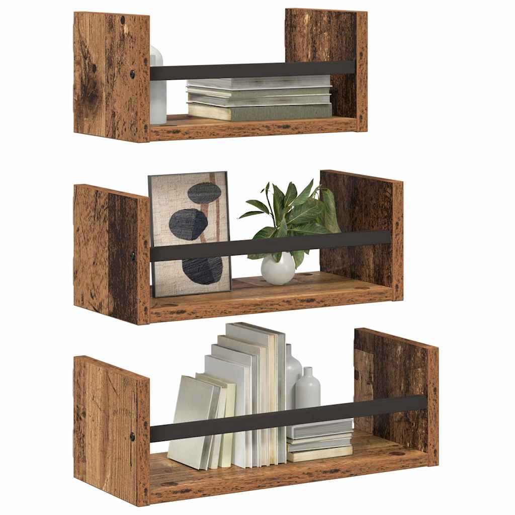 Vegghyllesett 3 pcs Gamle tre 40x16x14cm Konstruert tre