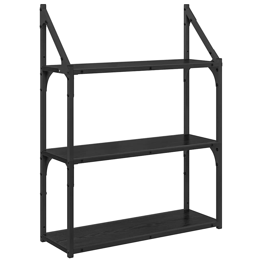 Vegghylle med hylle Svart Eik 60 x 21 x 78,5 cm Konstruert tre