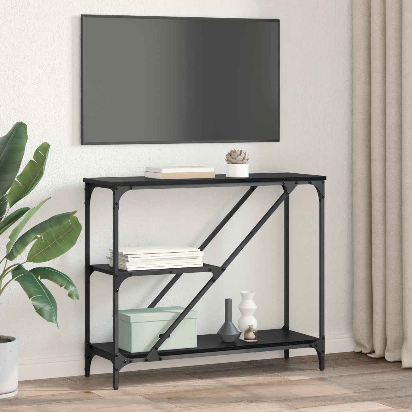 Konsollbord Svart Eik 88,5 x 30 x 75 cm Konstruert tre