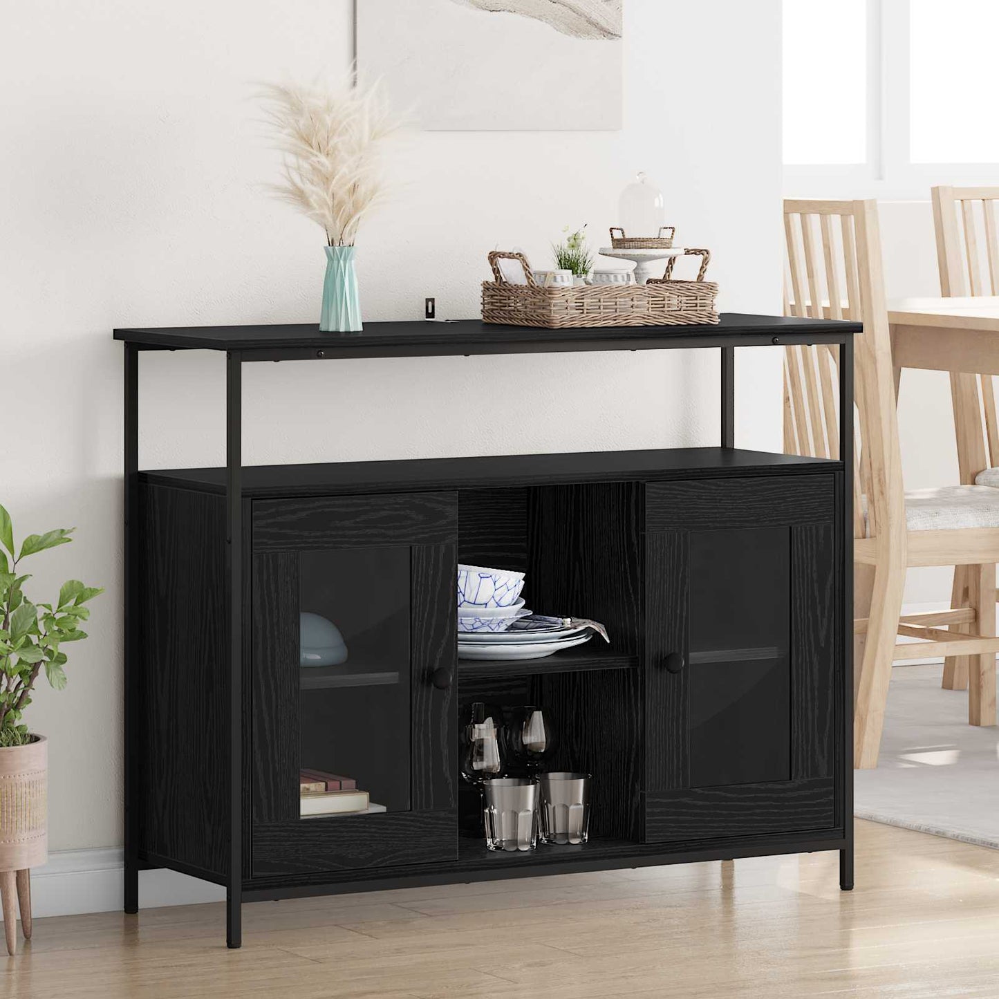 Serviesskap Svart Eik 100 x 35 x 80 cm Konstruert tre