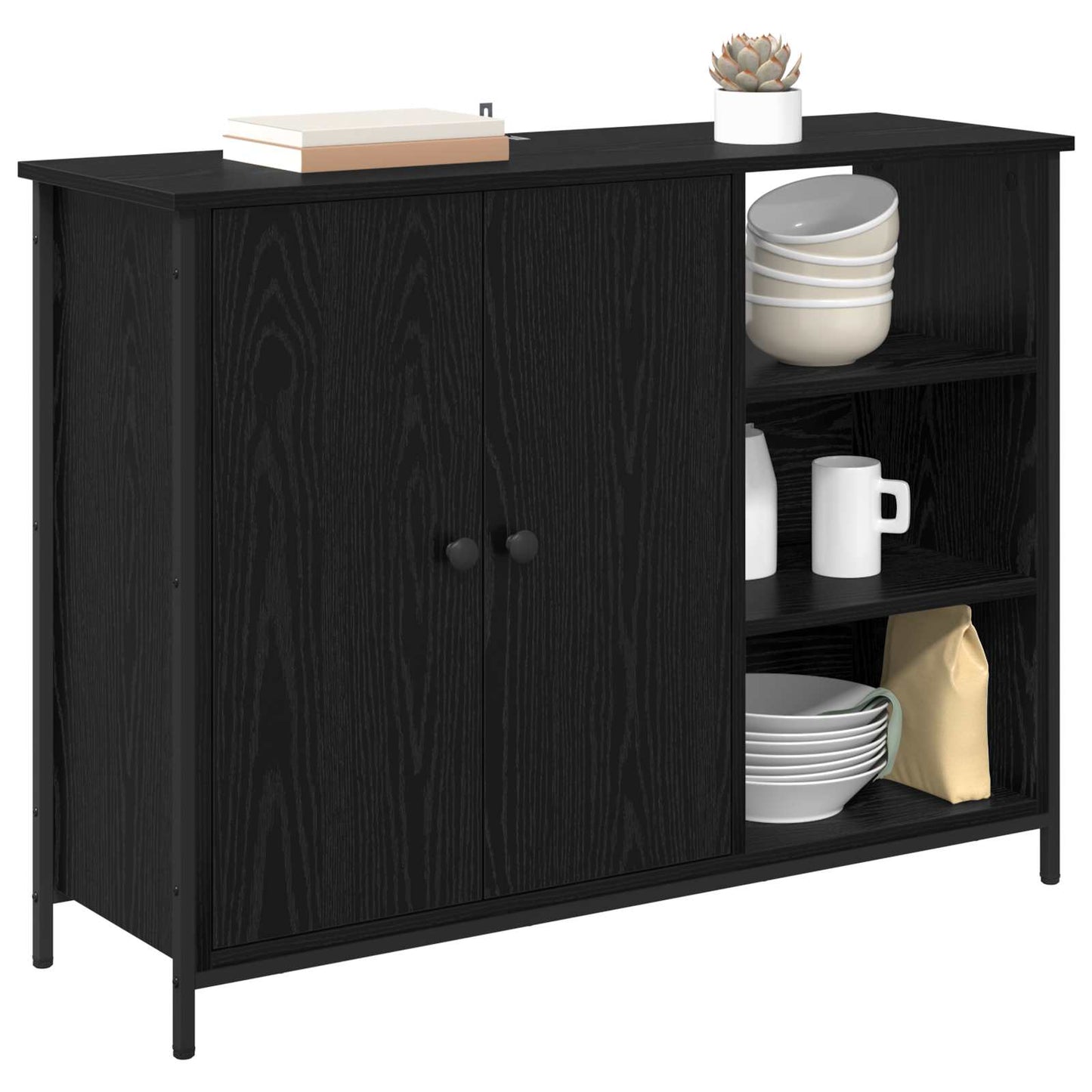 Serviesskap Svart Eik 100 x 33 x 75 cm Konstruert tre