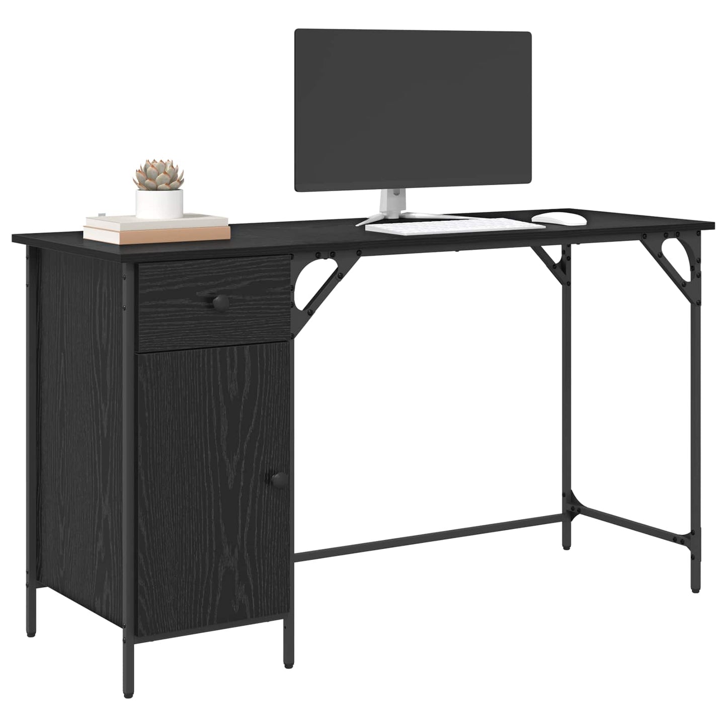Databord med skuff Svart Eik 131 x 48 x 75 cm Konstruert tre