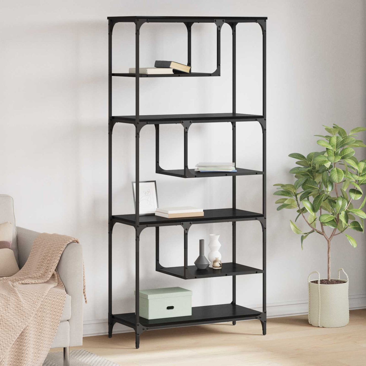 Bokhylle Svart eik 81 x 36 x 176 cm Konstruert tre