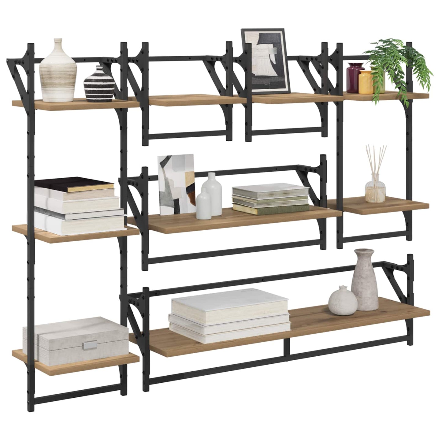 Vegghyllesett 6 pcs Artisan Eik 100 x 25 x 30 cm Konstruert tre