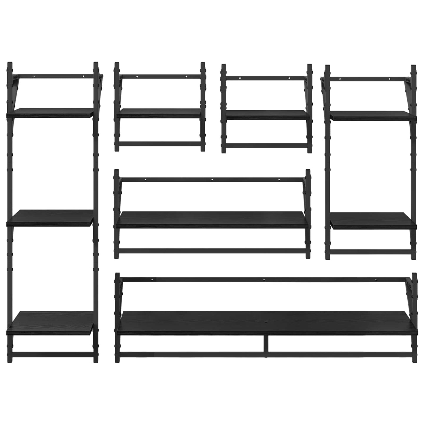 Vegghyllesett 6 pcs Svart Eik 100 x 25 x 30 cm Konstruert tre