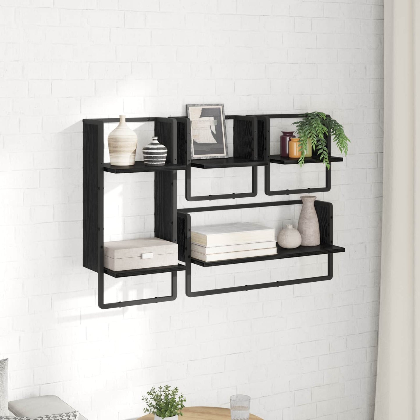 Vegghyllesett 4 pcs Svart Eik 65 x 25 x 30 cm Konstruert tre