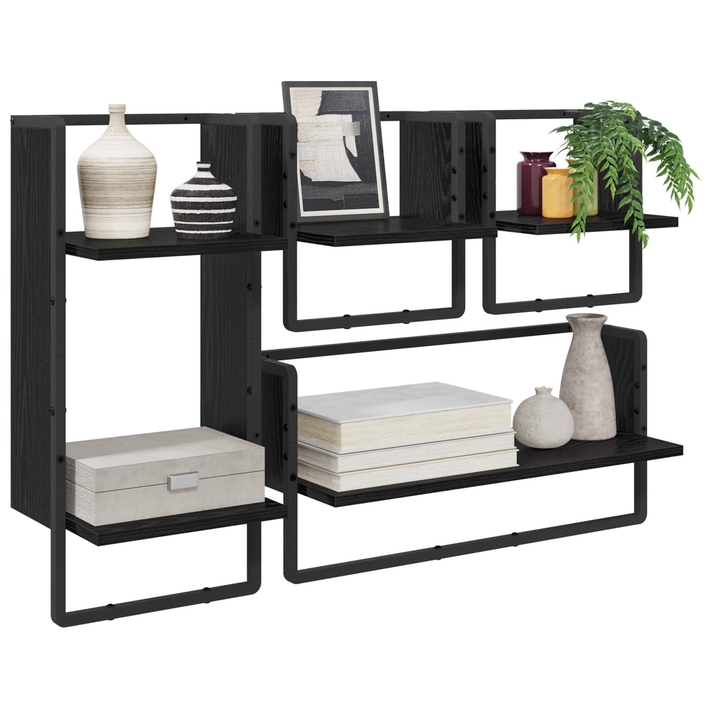 Vegghyllesett 4 pcs Svart Eik 65 x 25 x 30 cm Konstruert tre