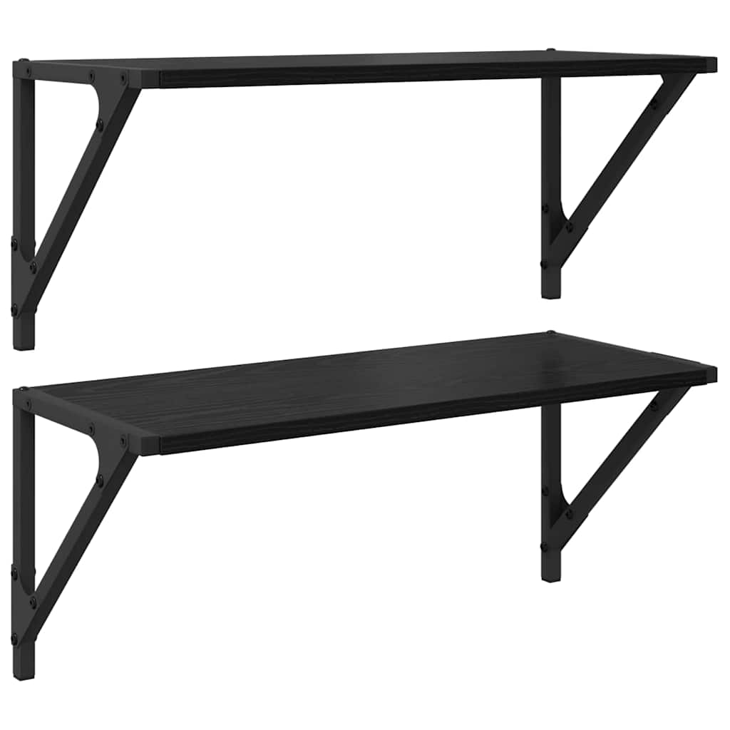 Vegghyller 2 pcs Svart Eik 60 x 25 x 25,5 cm Konstruert tre