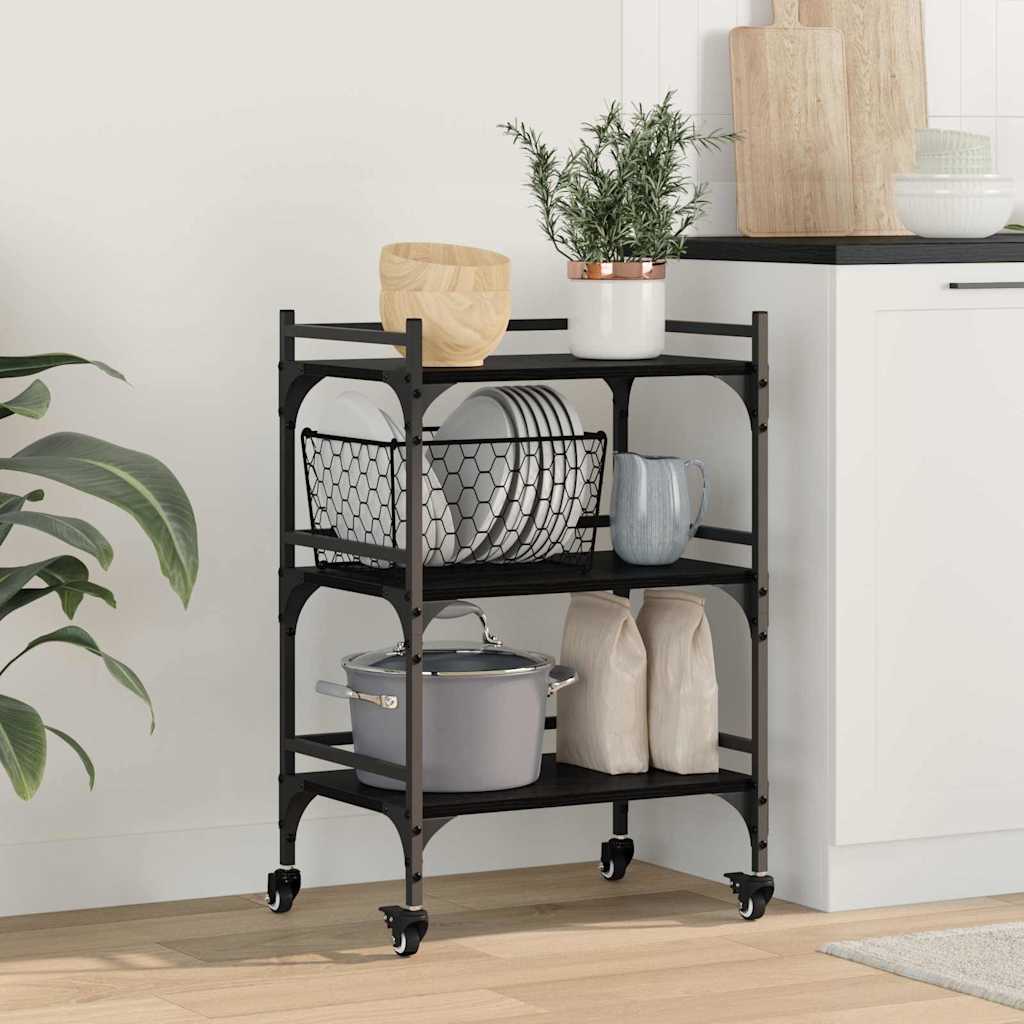 Kjøkkenvogn Svart Eik 50 x 35 x 75.5 cm Konstruert tre