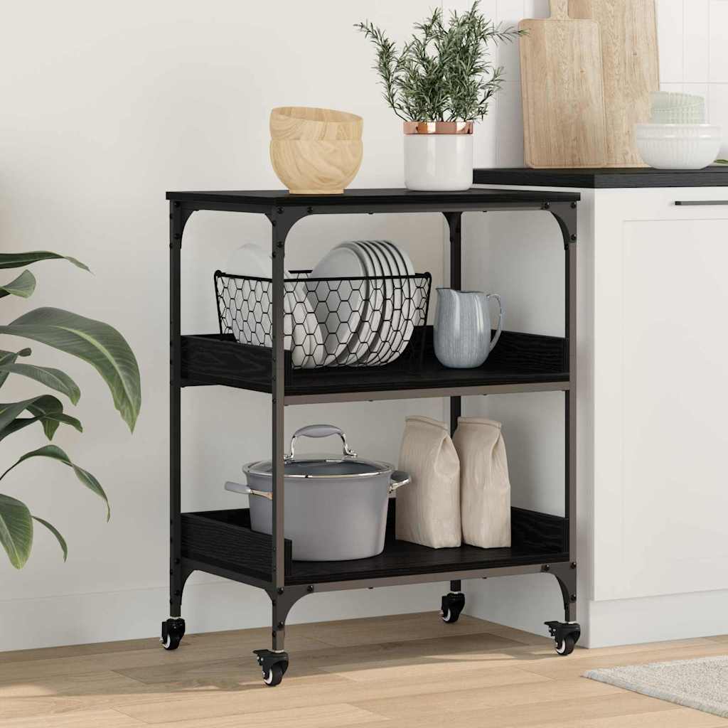 Kjøkkenvogn Svart Eik 60 x 41 x 80.5 cm Konstruert tre