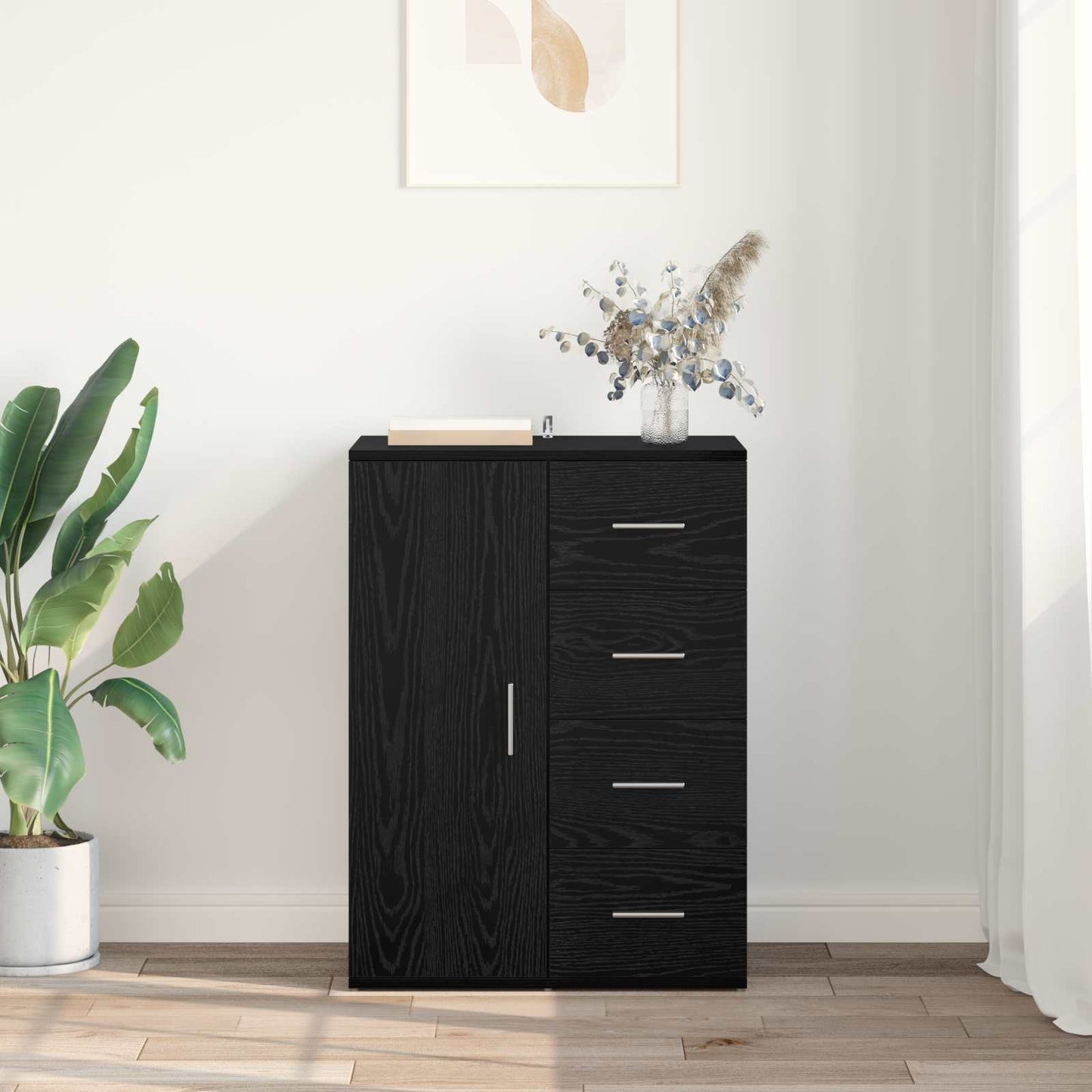 Serviesskap med skuff Svart Eik 59 x 39 x 80 cm Konstruert tre