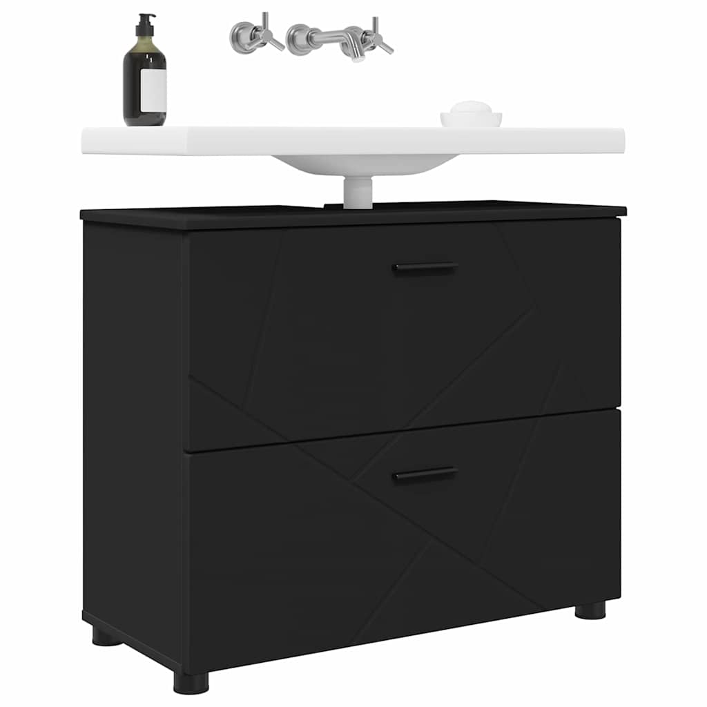 Baderomsskap Svart 76,5 x 35 x 64 cm Konstruert tre & Metall