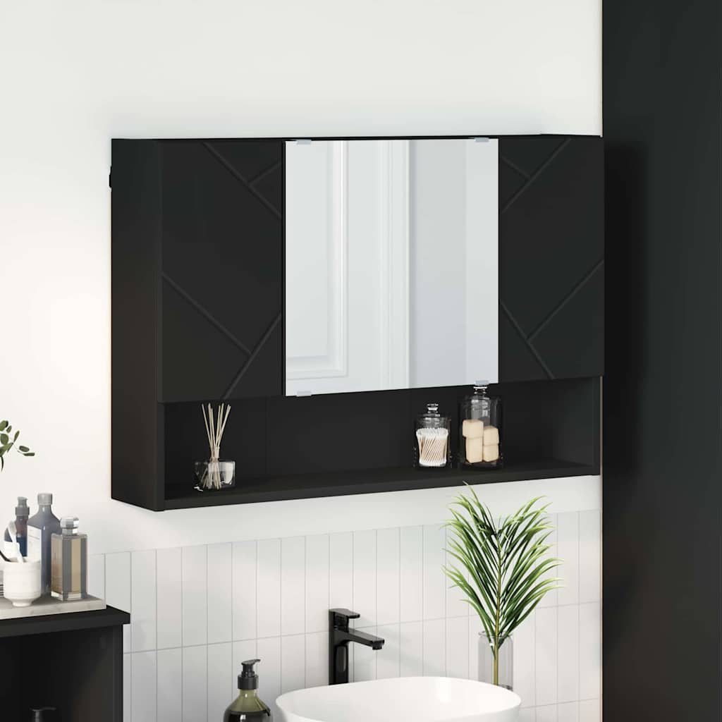 Speilskap Veggmontert Svart 80 x 17 x 55 cm Konstruert tre