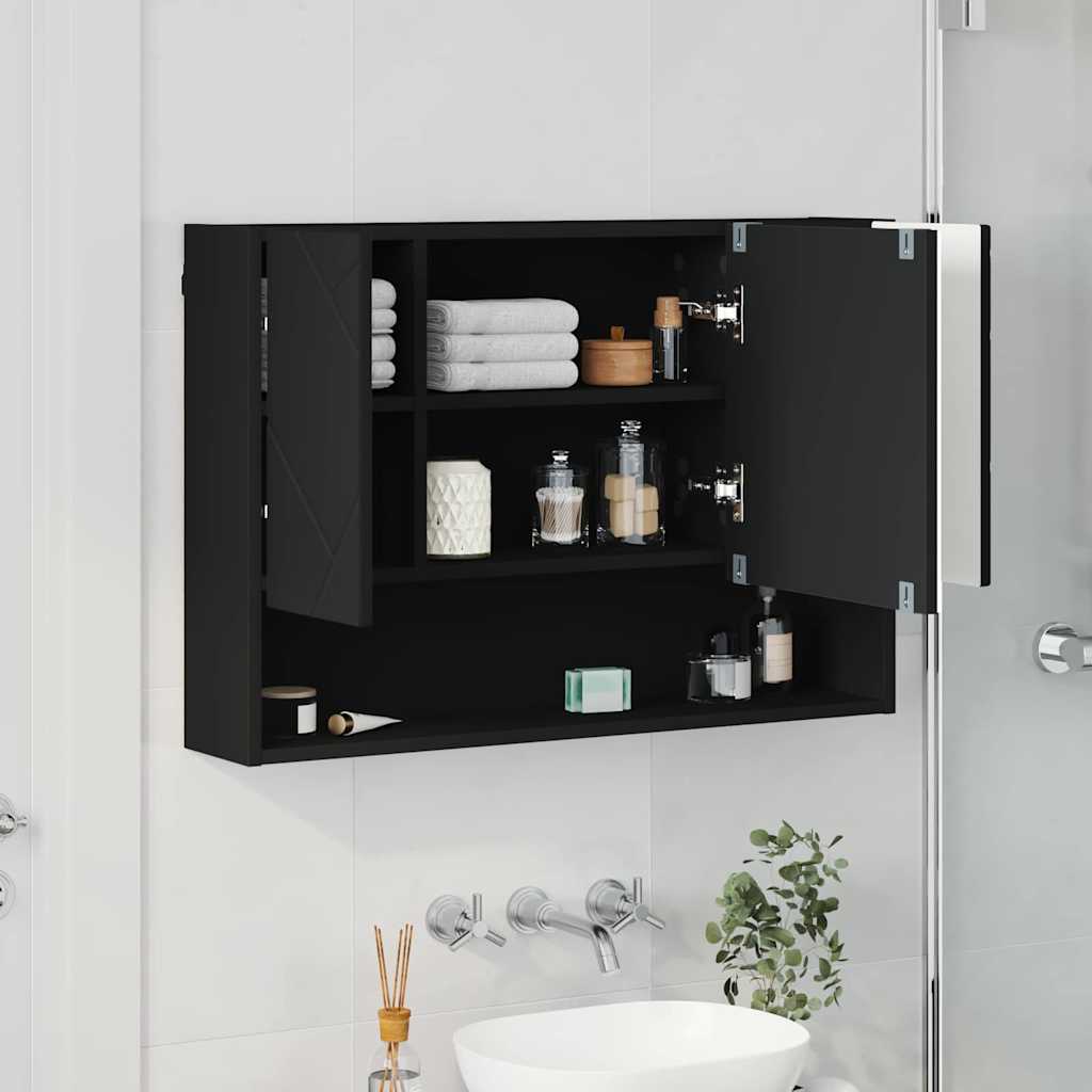 Speilskap Veggmontert Svart 80 x 17 x 55 cm Konstruert tre