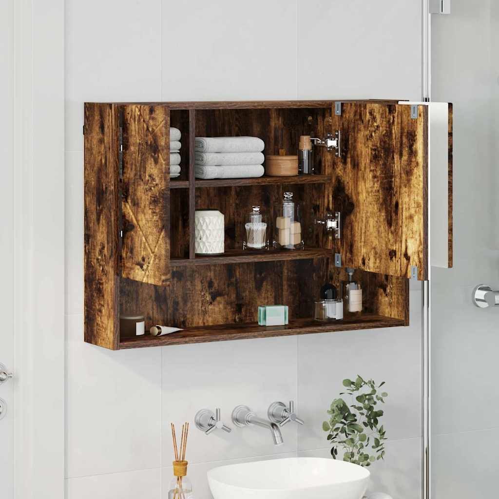 Speilskap Veggmontert Røkt eik 80 x 17 x 55 cm Konstruert tre