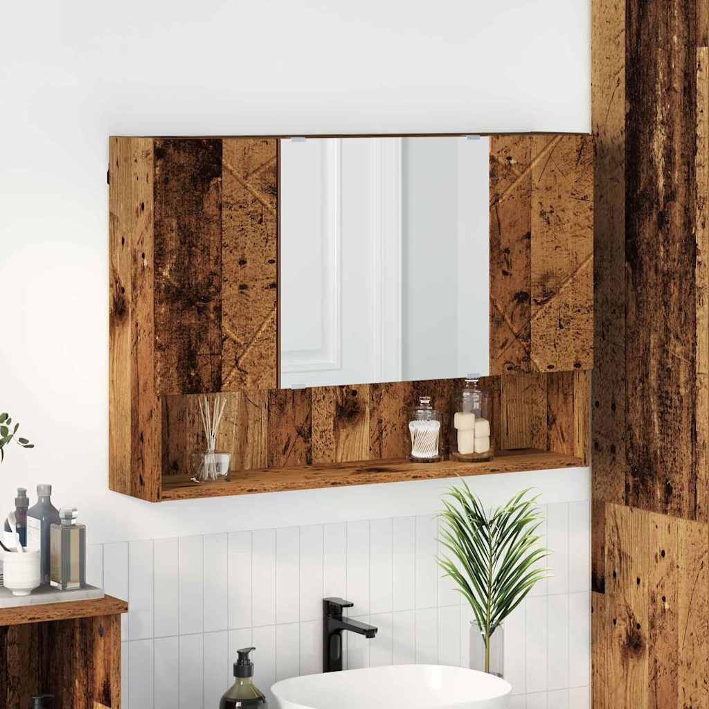 Speilskap med dør Gammelt tre 80 x 17 x 55 cm Konstruert tre