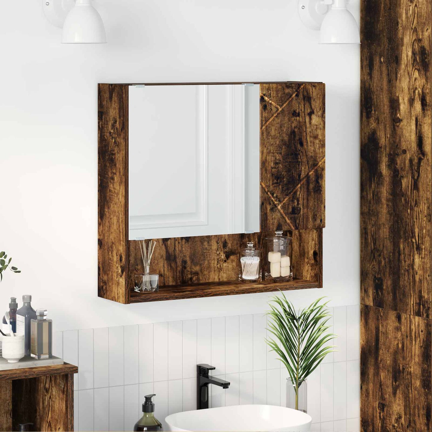 Speilskap Røkt eik 59 x 17 x 55 cm Konstruert tre