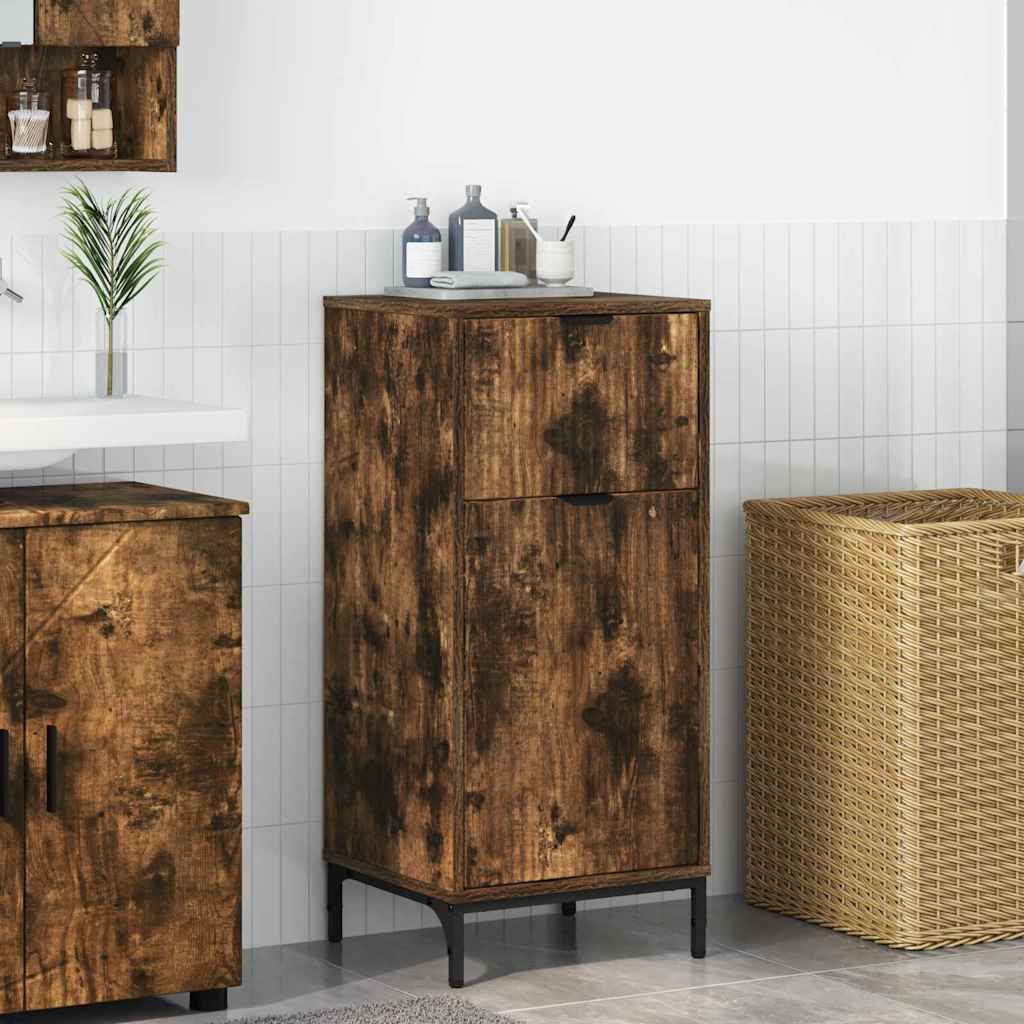 Baderomsskap Røkt eik 39,5 x 36 x 88 cm Konstruert tre & Metall
